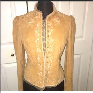 Tahari Tan Hand Embroidered Suede Jacket
Size S